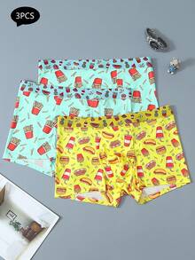 3PCS Men's Underwear,Pizza,Friesprint,Fashionableelasticated Waistband, Boxers Briefs - Multicolor - View 1