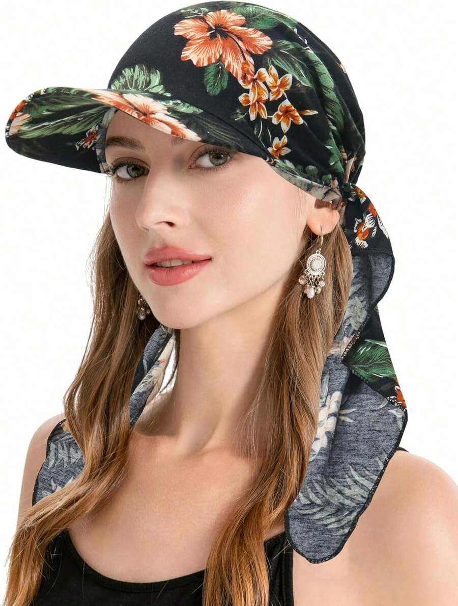 ZLYC Chemo - Gorros para Mujer, con Visera y Visera preatada, para la Cabeza - verde, (Verde geométrico) - Ver 1