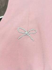 Qadelle Vestido elegante y romántico de línea A con cuello cuadrado y sin mangas, de tela texturizada, color rosa pálido, nuevo lanzamiento de verano - Rosa Pálido - Ver 4