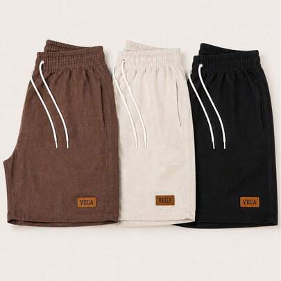 Kit 3 Shorts De Linho Premium Shorts Mauricinho Masculino Casual Basico Confortavel Detalhe Etiqueta De Couro
