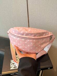 1件波點拉鍊女款腰包 斜跨胸包 時尚PU餃子包 - 粉色 - 查看 6