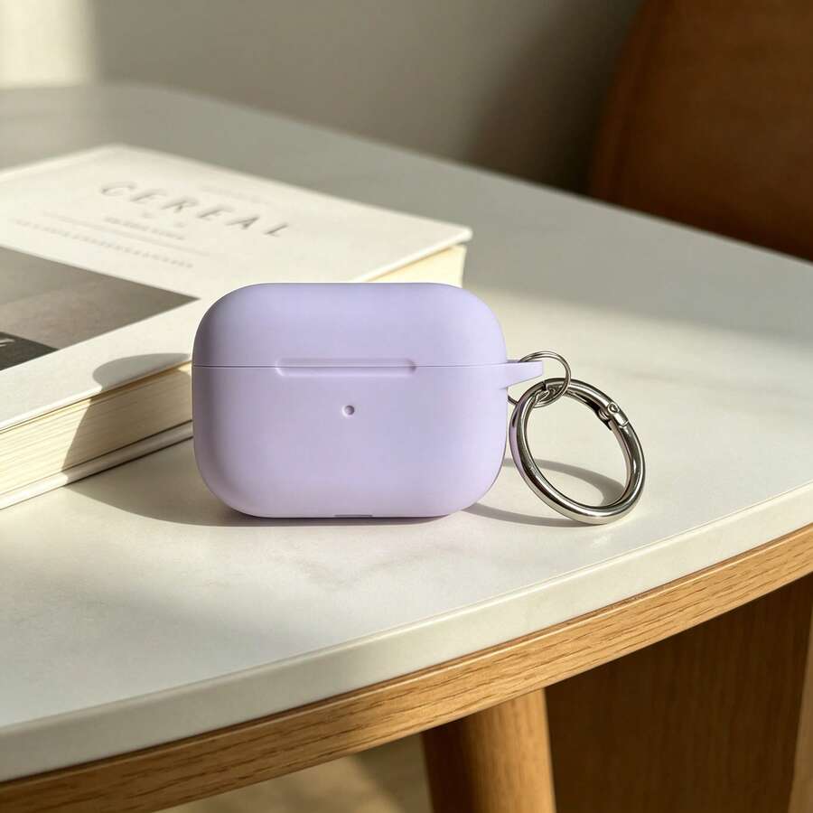 1pc Solid Color Silicone Earphone Case Compatible With Air Pods, Silicone One-Piece Solid Color Protective Cover - Light Purple - View 1