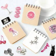 50pcs/Pack Y2K Style Personalized Pink & Black Retro Stickers, European & American Vintage Leopard Print Lips Disco Ball Cherry Element Decals, Millennium Personalized Decorative Stickers, Suitable For Decorating Water Bottles, Laptops, Luggage, Phone Cases, Scrapbooking Materials - Y2K Spice - View 7
