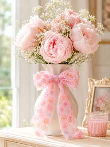 Floral Lace Ribbon Trim With Embroidered Rose Pattern, Perfect For Sewing, Wedding Dress Making, Gift Wrapping, DIY Hair Accessories And Bridal Wedding Decoration. Pink Rose. - Multicolor - View 3