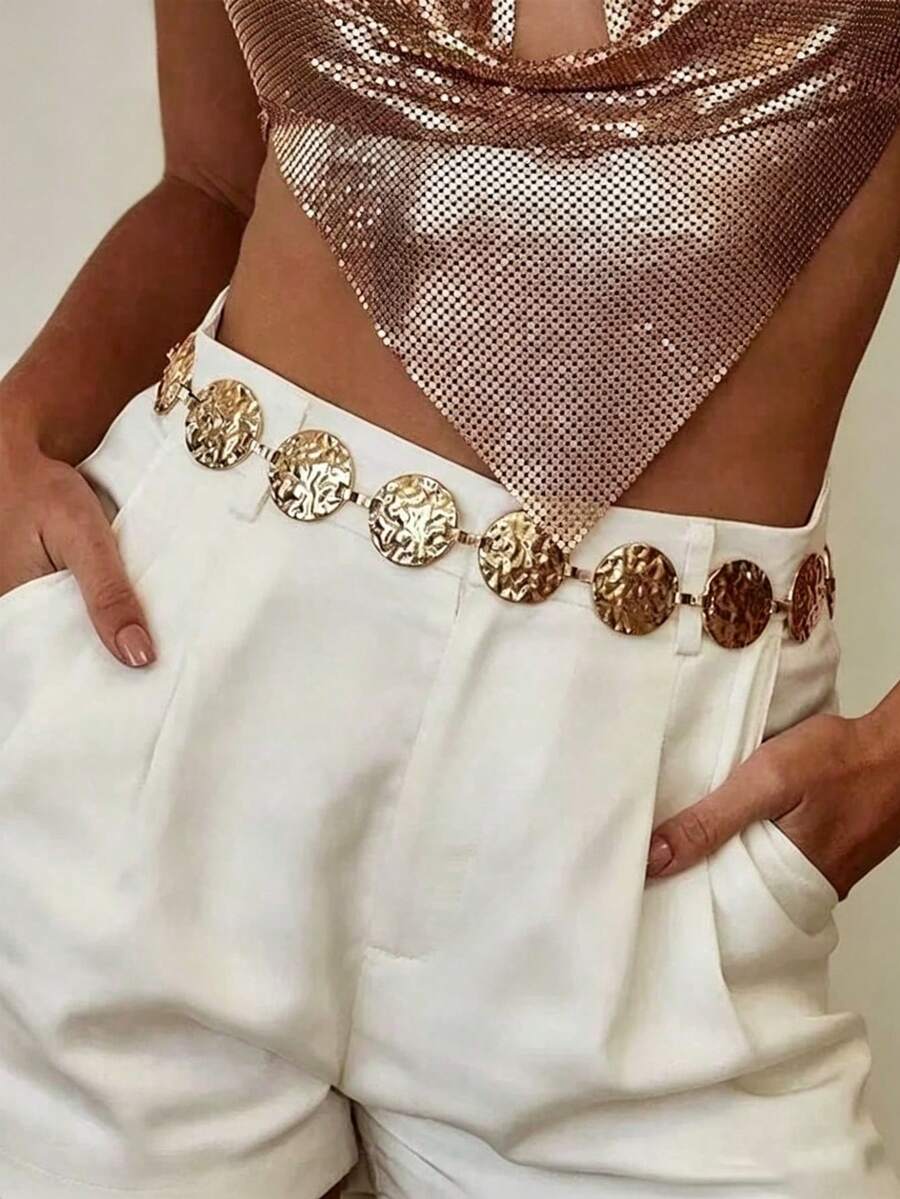 1pc Vintage Decorative Metal Belt, Fashionable Women's Accessory, Bohemian Style, With Geometric Hollow Pattern, Suitable For All Seasons - Multicolor - View 1