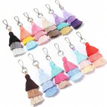 1pc/Pack Tassel Keychain 14.5cm Gradient Color Three-Layer Tassel Christmas Tree Pendant Phone Charm Decoration Handmade DIY Clothing Accessories Bag Jewelry Parts - Tassel Keychain - View 7