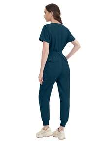 Women's Doctor/Nurse Uniform Set, Hospital Operating Room Scrubs, Beauty SPA Uniform - Teal Blue - View 7
