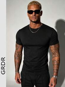 GRDR Men's Fashionable Solid Color Short Sleeve T-Shirt | Exquisite Design | Summer Essential | Easy To Match | Showcase Your Style - Black - View 3
