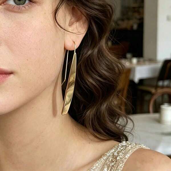2pcs European & American Style Minimalist Fashion Long Cold Aesthetic Metal Texture Women's Earrings