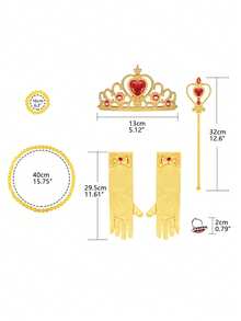 8pcs Girls Yellow Sleeveless Ruffled Full Skirt Dress, Crown, Magic Wand, Necklace, Bracelet, Gloves Costume Set, Children Role Play Outfit For Party, Birthday, Christmas, Carnival - Yellow - View 3