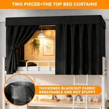 3 Pcs Blackout Bunk Bed Curtains 78.59" Thicken Dorm Room Privacy Dorm Room Loft Bed Curtains Bottom Canopy With Black Shading Coating Students Single Sleeper(-2Pcs Side+1 Pc Top Curtain) - Black-2pcs Side+1 Pc Top Curtain - View 5