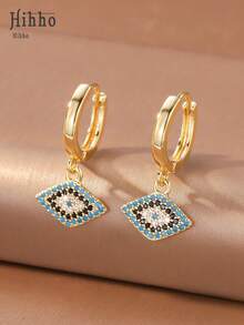 Hihho 1 Pair Evil Eye Rhombus Earrings, Blue Zirconia Black Evil Eye Earrings, With Mysterious Bohemian Vibe, Suitable For Daily Commute, Vacation, Music Festival And More - Evil Eye - View 8