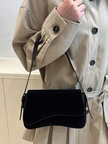 1 pieza Bolso de mujer de unicolor de PU, nueva bolsa de hombro versátil - Negro 2 - Ver 4