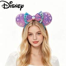 Disney Style Mickey Mouse Ears Headband - Purple Gradient Sequins + Seashell Accents - View 2
