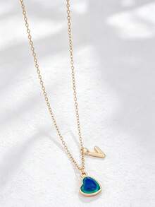 1 pieza Collar con colgante de corazón y letra inicial que cambia de color según el estado de ánimo, personalizado con encanto de alfabeto A-Z, sensible a la temperatura, regalo de joyería para el Día de San Valentín - Multicolor - Ver 26