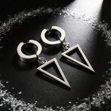 11 Pcs/Set Punk Hip Hop Clip-On Earrings, Stud Ear Cuffs, Feather Dangle Ear Cuffs, Stainless Steel Non-Piercing Ear Cuffs, For Men - Ear Clip - View 3