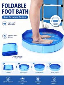 1pc Portable Folding Foot Bath Basin | Quick Folding Lightweight Storage Design | PVC Composite Material Folding Structure With Multiple Components | Suitable For Pool Entrance, Foot Cleaning, Outdoor, Yard Use, Summer Pool Essential - A - View 3