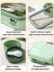 1pc Bento Box Set With Salad Cup, 4-Compartment Lunch Box, Suitable For Lunch, Outdoor, Office, Picnic Use, Drop-Resistant And Durable, Dishwasher , Christmas, Birthday, Holiday Gift, Back To School And Work Essential, Kitchen Supplies, Kitchen Accessories (Pink) - Multicolor - View 9