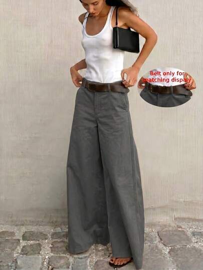Pantalones largos de unicolor casuales y versátiles para uso diario de mujer, estilo sin esfuerzo