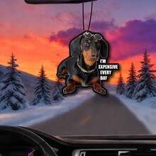 Funny Dog Design Car Hanging Air Freshener, Cool Puppy With Fashion Glasses & Gold Chain Plus Quote "I'M EXPENSIVE EVERY DAY" Scent Paper Ornament, Auto Rearview Mirror Decor, Funny Gift For Dog Lovers - A - View 4