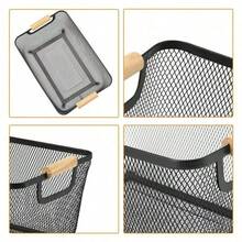 Black Rectangular Steel Mesh Storage Basket With Wooden Handle, Suitable For Pet Toys, Storage Cabinets, Pantries, Closets, Kitchens And Cosmetics - View 7
