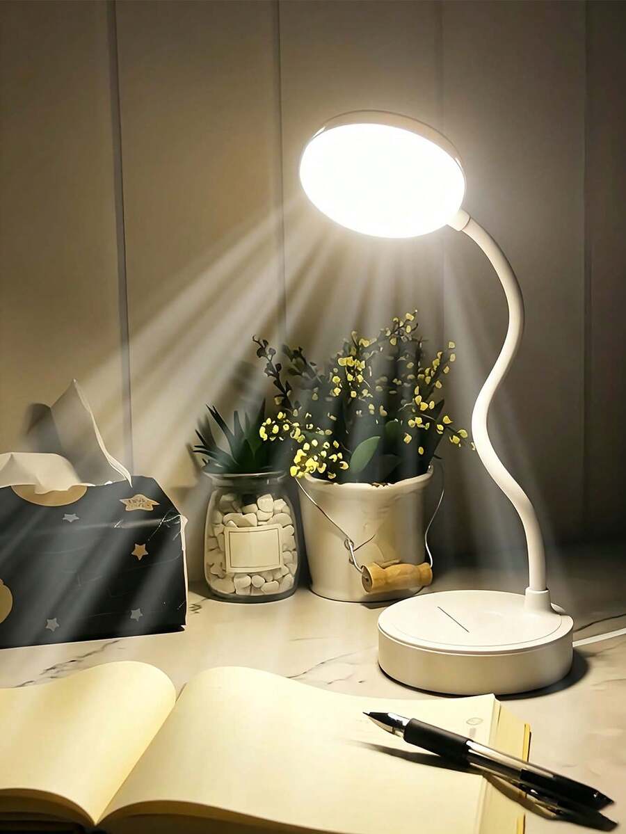 1件白色LED圓形底座按鈕檯燈，護眼閱讀燈，LED檯燈，可充電/插電可選，3種色溫，適用於宿舍、臥室、居家、小夜燈，燈罩，書燈，臥室照明，檯燈，閱讀燈，閱讀，辦公桌用品，臥室照明，無線燈，臥室燈，照明，燈，燈光，可充電電池容量：800mAh