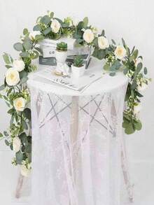 1/2/4pcs Artificial Peony Vine For Home Decor, Christmas Table Garland, Indoor Decorative Flowers, Artificial Eucalyptus Wreath With White Roses, Faux Rose Green Leaf Vine, Suitable For Weddings, Home Gatherings, Tablecloth Decoration And More - White and green - View 5