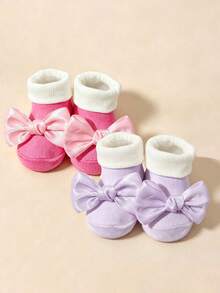 2 Pairs Sweet & Cute Bow Decor Color Block Elegant Short Socks For Baby Girls, Cuffed Socks, Candy Color Palette, Suitable For Full Moon Photo Shoot, As Gift - Multicolor - View 7