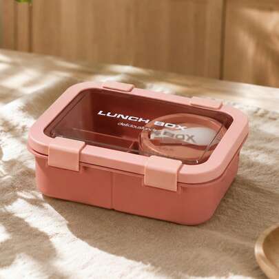 1pc Lunch Box, 4-Compartment Bento Box With Utensils & Soup Bowl, Leak-Proof Food Container, Microwave/Dishwasher/Refrigerator