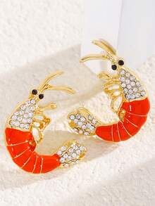 1 Pair Summer Ocean Style Rhinestone Lobster Stud Earrings, Fashion Creative Design, Premium Minimalist Casual Versatile Jewelry For Women, Suitable For Daily Wear, Gatherings And Parties - Multicolor - View 5