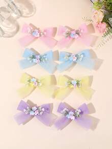 2pcs Floral Tulle Hair Bows For Girls,Flowers Hair Clips,Casual Hair Barrettes For Teens Holiday Beach Essentials Party Gifts Hair Accessories - Multicolor - View 5