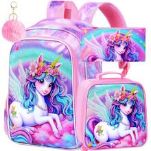 3pcs/Set Girls Cartoon Unicorn Floral Blue Wings Adjustable Shoulder Strap Zipper Closure Cute Style Backpack Set, Suitable For Back To School And Daily Outings - Pink - View 13