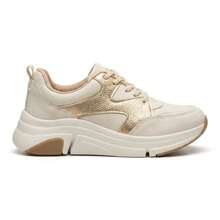 Modare Tênis Feminino Casual Recortes Leve Macio e Confortável Solado Alto Moda Urbana Sapato Feminino Esportivo Caminhada Academia e Dia a Dia Estilo Moderno - Off White - Visão 4