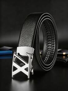 Men's PU Litchi Grain Automatic Buckle Alloy Belt, Gold Gun Black Silver 3 Colors Optional, Business Casual Versatile Durable Adjustable, Suitable For Dress Pants And Multiple Occasions - Multicolor - View 12