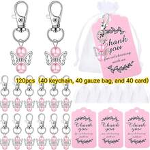 60pcs/Set Angel Keychain Gift Set, Includes 20 Keychains, 20 Transparent Organza Bags And 20 Thank You Cards, Suitable For Wedding Gifts, Baptism Party Gifts, Birthday Party Gifts And Guest Gifts (Pink, Blue) - A - View 13