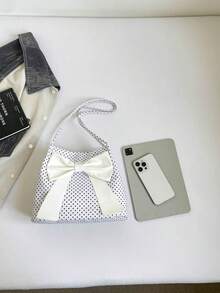 時尚春夏新款休閒手提大容量波點圖案通勤包 雙肩帶單肩水桶女包 - 白色 - 查看 3