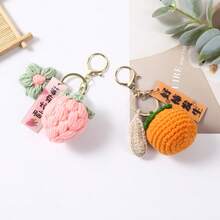 1Pc Neutral Hand‑Knitted Fruit Keychain, Cute Peach Orange Bag Charm, Positive‑Energy Pendant, Daily Decor, Thanksgiving Christmas Teacher's Day Gift - Multicolor - View 6