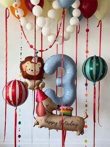 40 Inch Light Blue Number 0-9 Balloon Set, Cute Lion And Dachshund Balloon Circus Theme Suitable For Birthday Party Decoration, Children's Photo Booth Props, - View 2