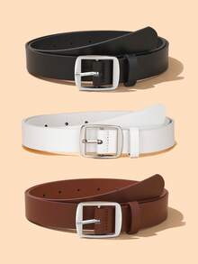 2pcs/3pcs Set White K-Color Square Buckle Fashion Decorative Versatile Suitable For Daily Use PU Belt Set - Multicolor - View 14