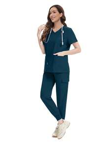 Women's Doctor/Nurse Uniform Set, Hospital Operating Room Scrubs, Beauty SPA Uniform - Teal Blue - View 5