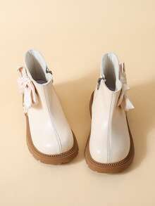 1 Pair Kids Autumn/Winter New Style Little Girls Bow Soft Sole Fashion Versatile Outdoor Anti-Slip Warm Boots - Beige - View 5
