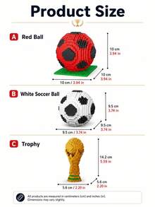 FIFA世界盃獎盃迷你積木套裝，紅白色足球模型，桌面擺飾，足球賽事紀念品，體育迷收藏禮品，居家辦公室咖啡廳桌面裝飾 - 彩色 - 查看 4