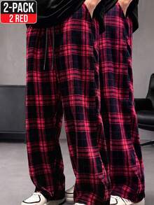 HEYKESON Men's Plaid Casual Spring/Autumn Long Pants 2 Pieces Set - Red - View 1