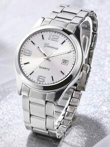 1pc Boys Silver Alloy Strap Casual Round Dial Quartz Watch, Suitable For Daily Wear - Silver - View 4