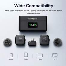 HITOZON Professional Wireless Lavalier Microphone Compatible With Iphone//Android – Plug & Play, 30H Battery With Charging Case, Intelligent Noise Cancellation For Video Recording, Vlogging & Live Streaming - View 2