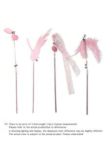 4pcs Feather Decor Cat Teaser Wand With Bells, Interactive Cat Toy, Durable Bite-Resistant Feather Teaser Wand With Bells, Long Handle Fighting Teaser Wand, Self-Entertainment - Multicolor - View 8