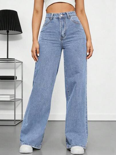 Jeans casuales de pierna recta y ajuste holgado para mujer con bolsillos, jeans rectos de moda, pantalones vaqueros holgados de mezclilla lavada, estilo vintage y casual