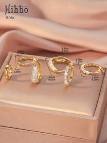 Hihho 6pcs Multi-Style Full Cubic Zirconia Gold Ear Cuff Set, Light Luxury Fashion Earrings With Teardrop, Rhinestone Chain, Geometric Patchwork Shapes, Minimalist Silhouette With Diamond Details, Combining Minimalist Sophistication And Sparkling Layered Texture, Versatile For Commuting, Daily, Workplace, And Light Social Occasions - Gold - View 7