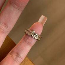 1pc Adjustable Open Ring, Double-Layer Rhombus Tail Ring, Unique Niche Design Small Finger Ring For Women - Silver - View 3