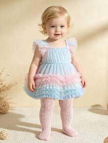 1pc Kids Spring/Summer Thin Heart Pattern Pink Tights, Sweet Cute Delicate Skin-Friendly Hollow Dance Socks, Classic Fashion Breathable Comfortable Soft Durable Base Socks, Suitable For Party/Home Rest/Dance Practice/Daily Matching With Dresses - Pink - View 2